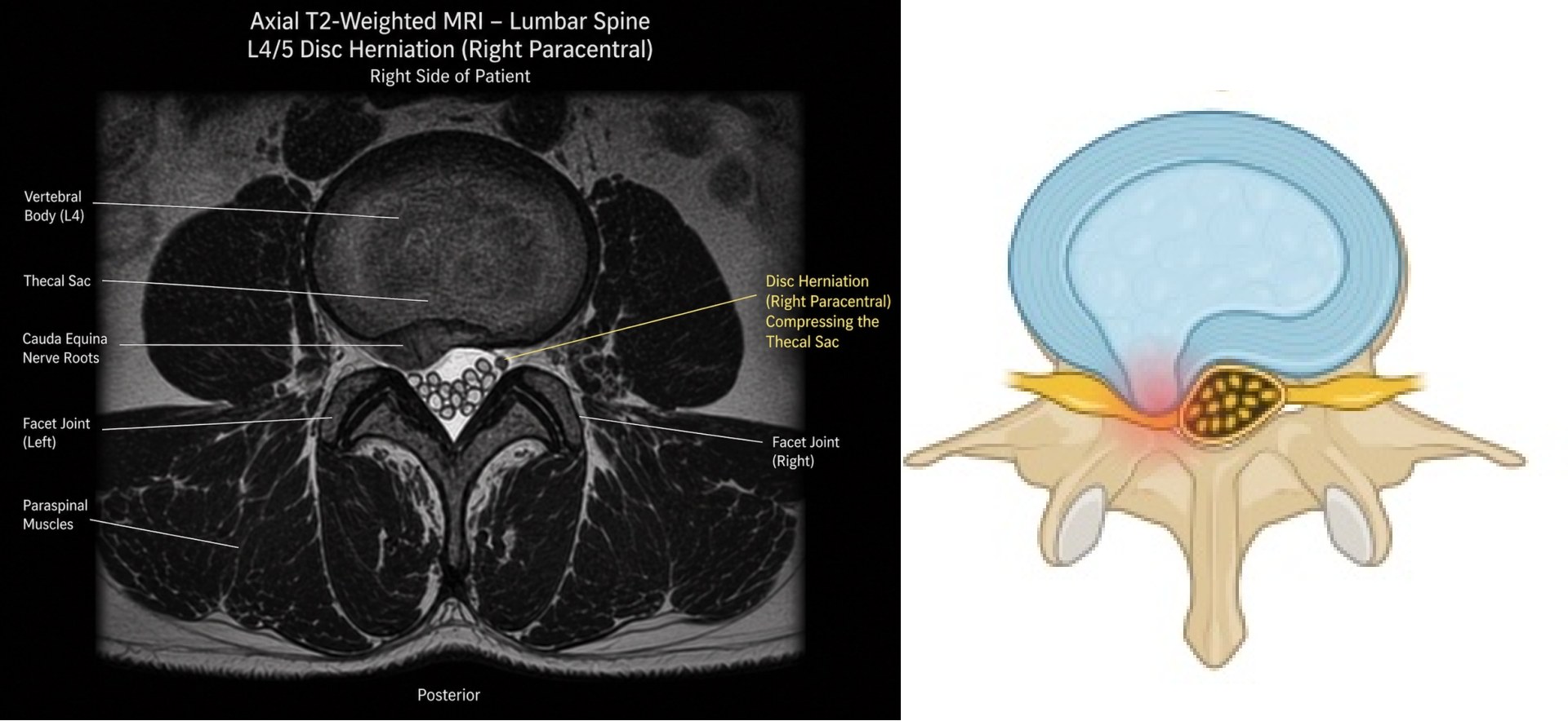 Lumbar disc herniation axial MRI